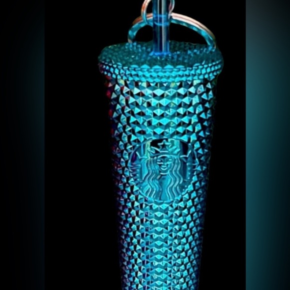 Starbucks Blue Metallic Chrome Studded Keychain FOB Bling Ornament Cup Ornament - Picture 4 of 6
